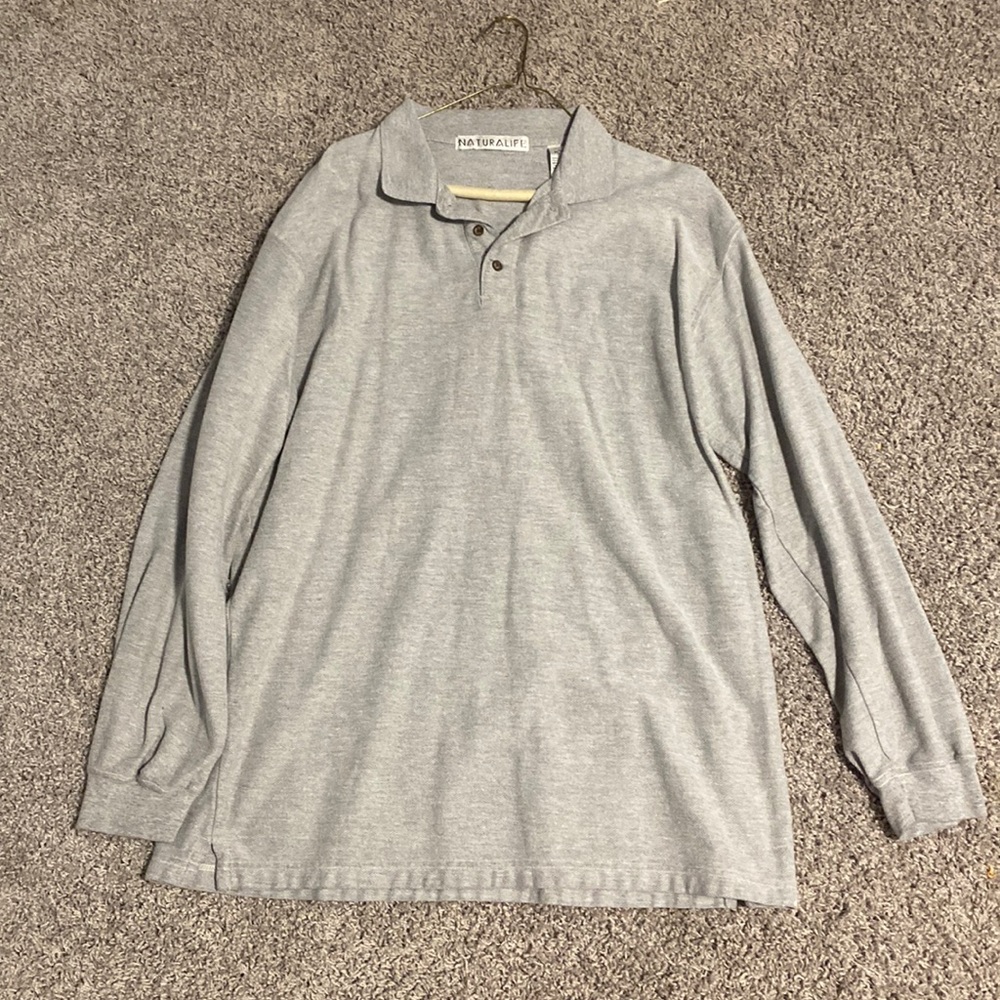 Natural Life Grey Long Sleeve Polo Shirt